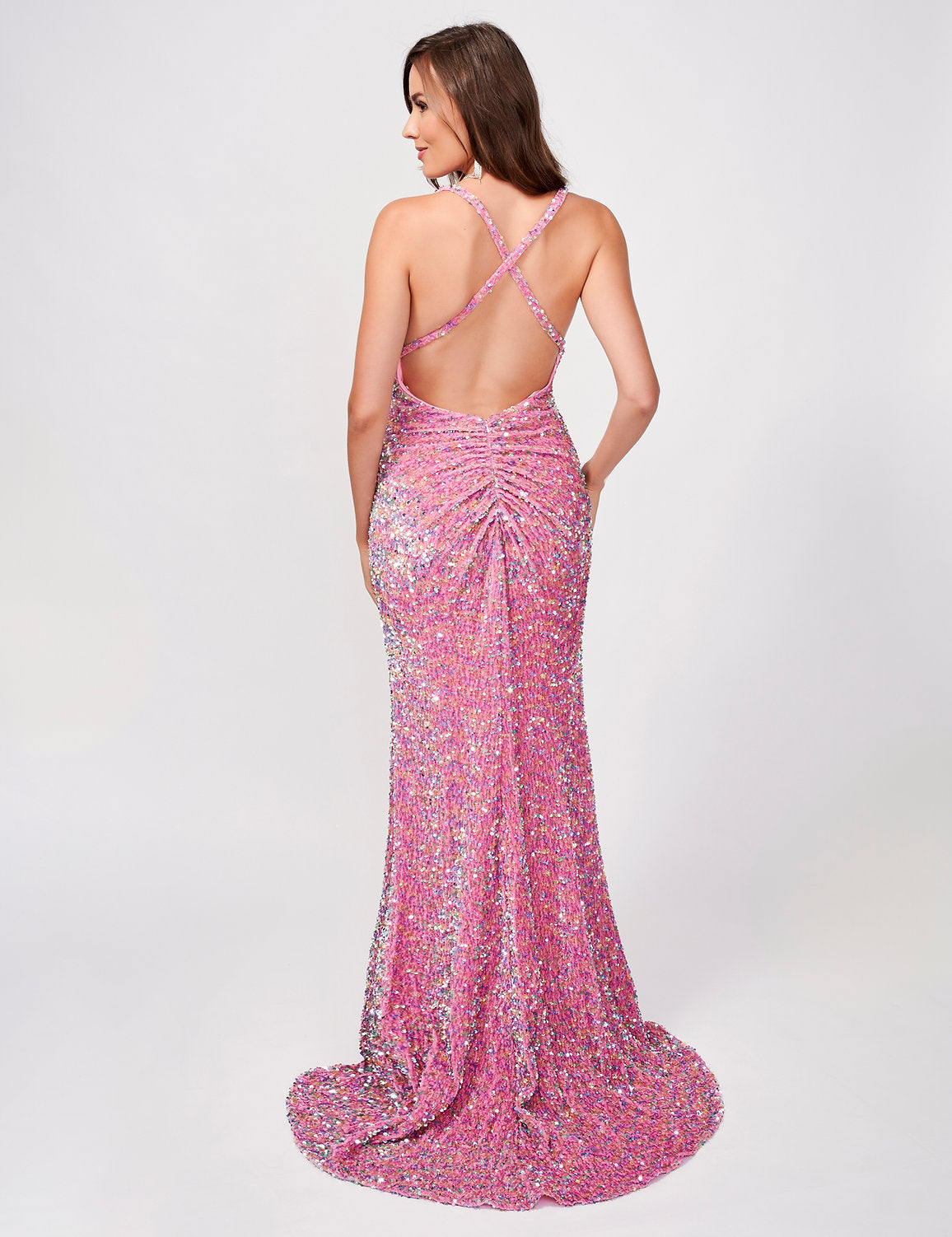 Prom Dresses Formal Long Sequin Prom Velvet Dress Pink/Gold