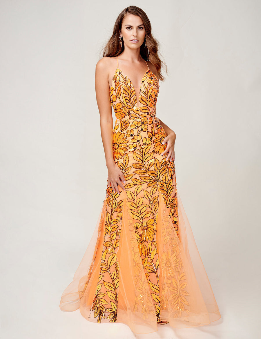 Prom Dresses Formal Long Prom Mermaid Sequin Dress Orange