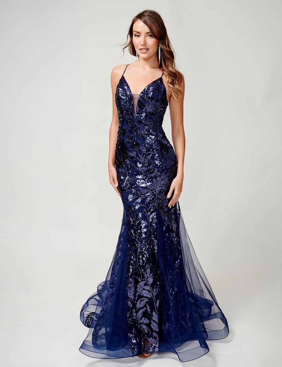 Prom Dresses Formal Long Prom Mermaid Sequin Dress Navy