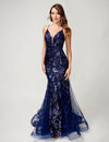 Prom Dresses Formal Long Prom Mermaid Sequin Dress Navy