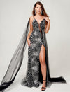 Prom Dresses Formal Long Slit Prom Dress Black/Silver