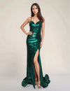 Prom Dresses Long Slit Formal Prom Metallic Dress Emerald