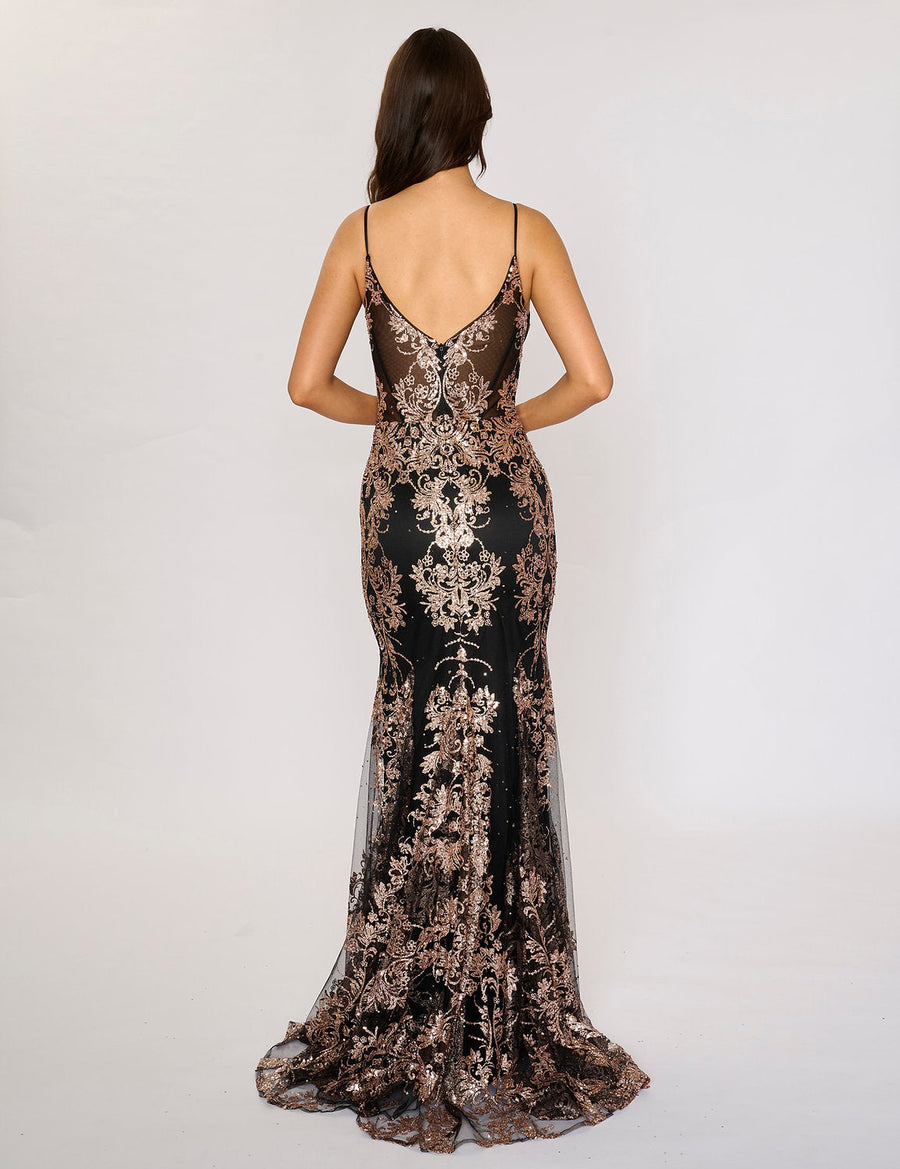 Prom Dresses Fitted Long Prom Formal Dress Black/Rosegold