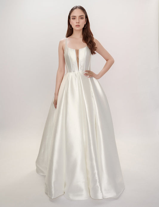 Wedding Dresses Long Pleated Wedding Dress  Ivory