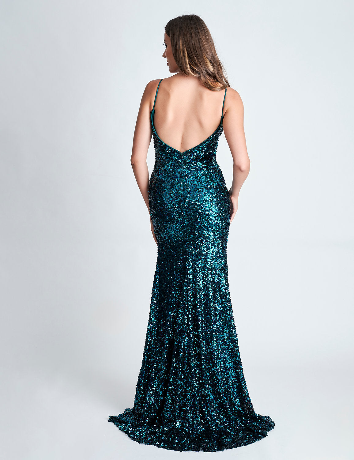 Prom Dresses Fitted Long Formal Prom Sequin Dress Emerald