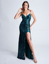 Prom Dresses Fitted Long Formal Prom Sequin Dress Emerald