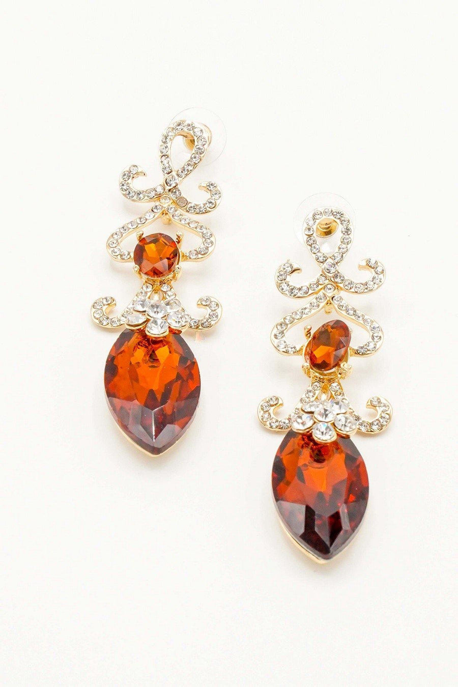 Elegant Floral Drop Clear Diamante Earrings - The Dress Outlet