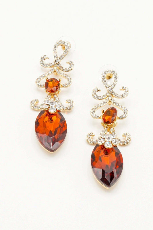 Elegant Floral Drop Clear Diamante Earrings - The Dress Outlet