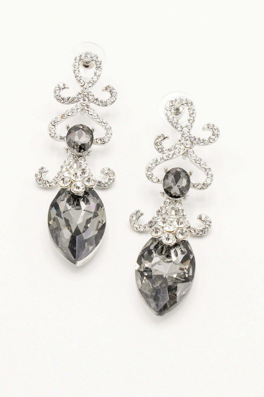 Elegant Floral Drop Clear Diamante Earrings - The Dress Outlet