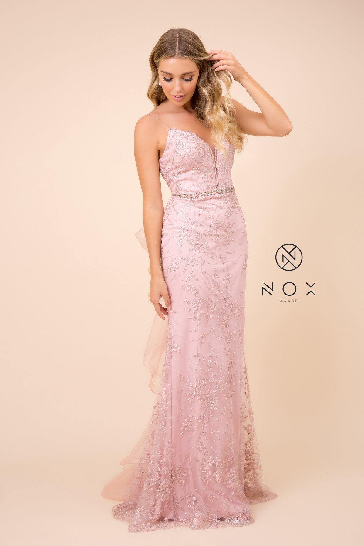 Embellished Long Fitted Prom Dress Formal - The Dress Outlet Nox Anabel