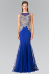 Embroidered Boidce Long Prom Dress with Sheer Back - The Dress Outlet Elizabeth K