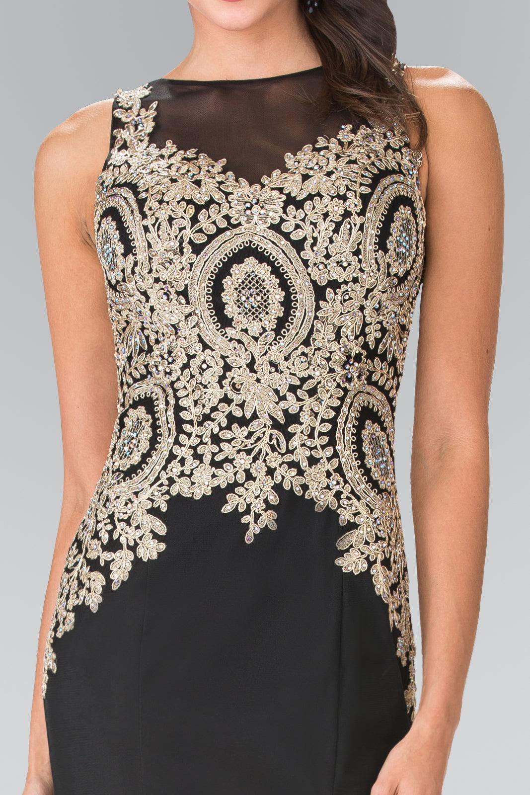 Embroidered Boidce Long Prom Dress with Sheer Back - The Dress Outlet Elizabeth K