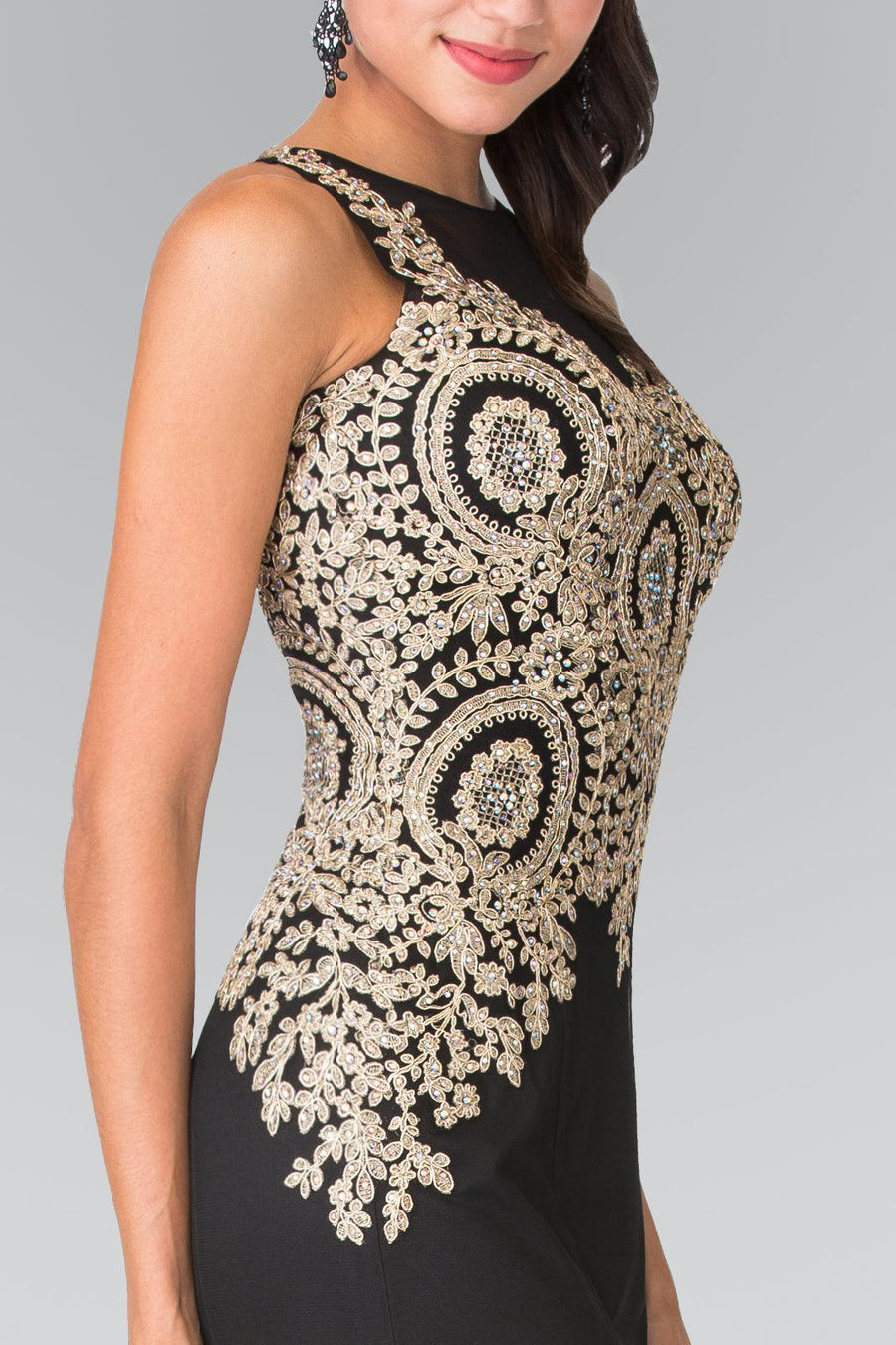 Embroidered Boidce Long Prom Dress with Sheer Back - The Dress Outlet Elizabeth K