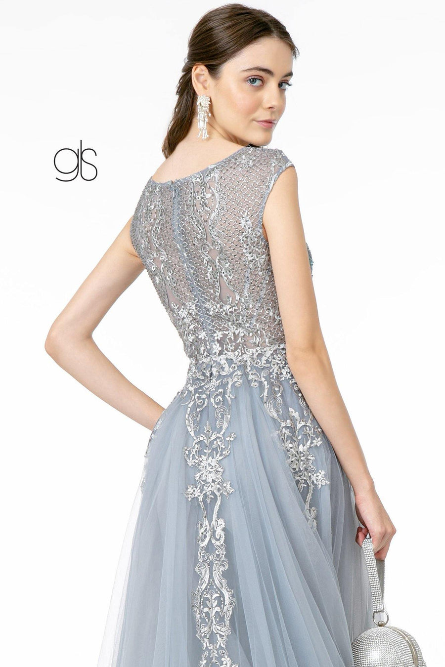 Embroidered Mesh A-Line Long Prom Dress - The Dress Outlet Elizabeth K
