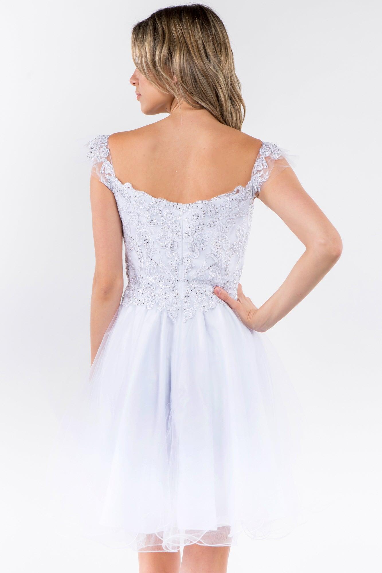 Embroidered Ruffle Short Homecoming Dress - The Dress Outlet