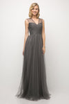 Formal Dresses Pleated Long Formal A Line Dress Charcoal