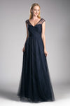 Formal Dresses Pleated Long Formal A Line Dress Navy