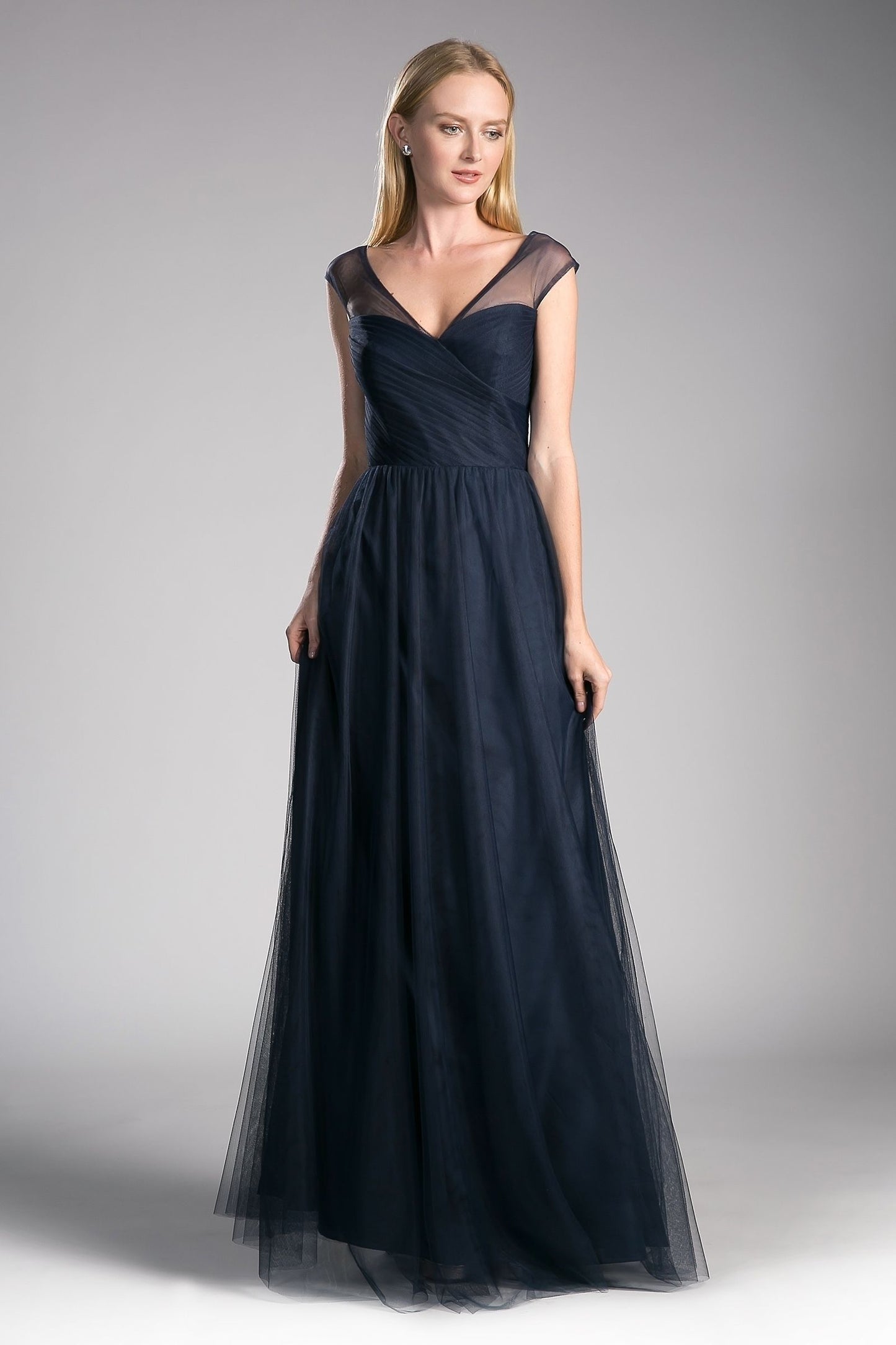 Formal Dresses Pleated Long Formal A Line Dress Navy