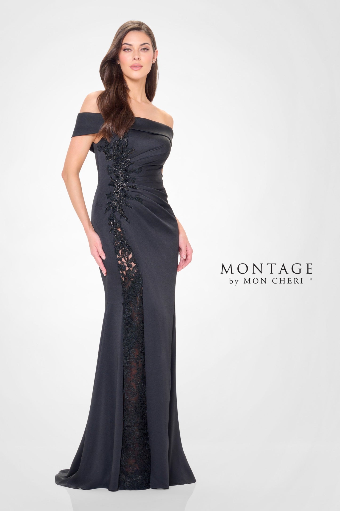 Formal Dresses Long Formal Beaded Lace Applique Evening Dress Black