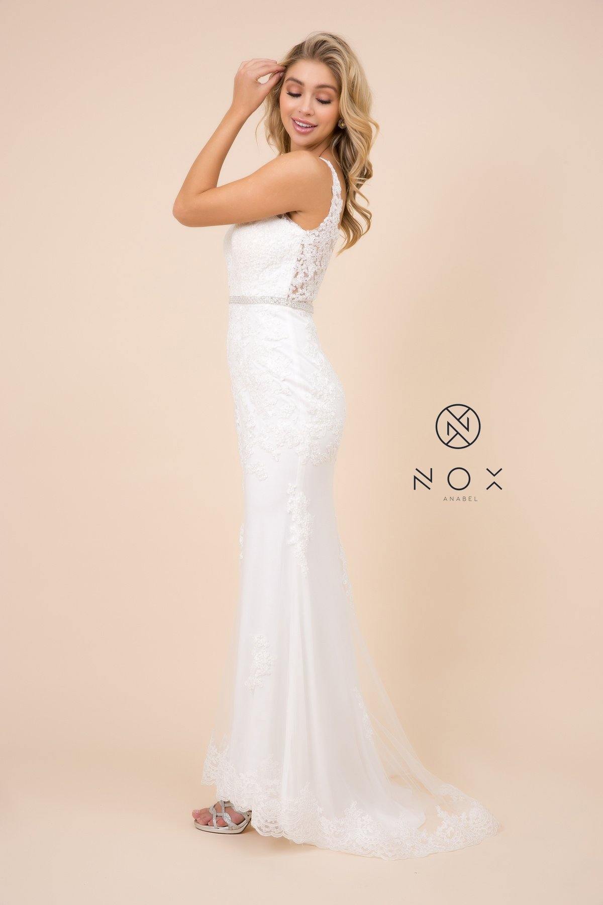 Fitted Long Lace Applique Wedding Dress Formal - The Dress Outlet Nox Anabel