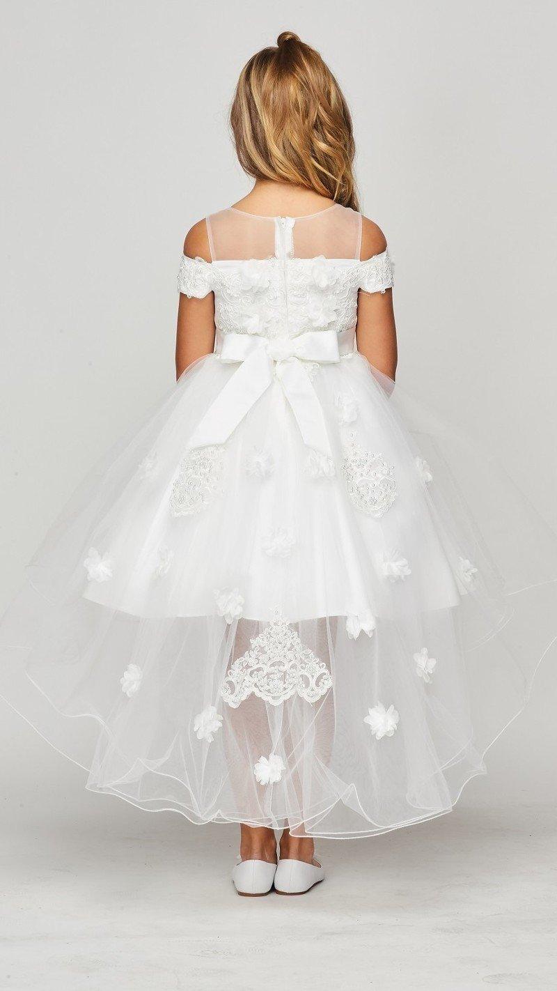 Floral Off Shoulder High Low Flower Girl Dress - The Dress Outlet
