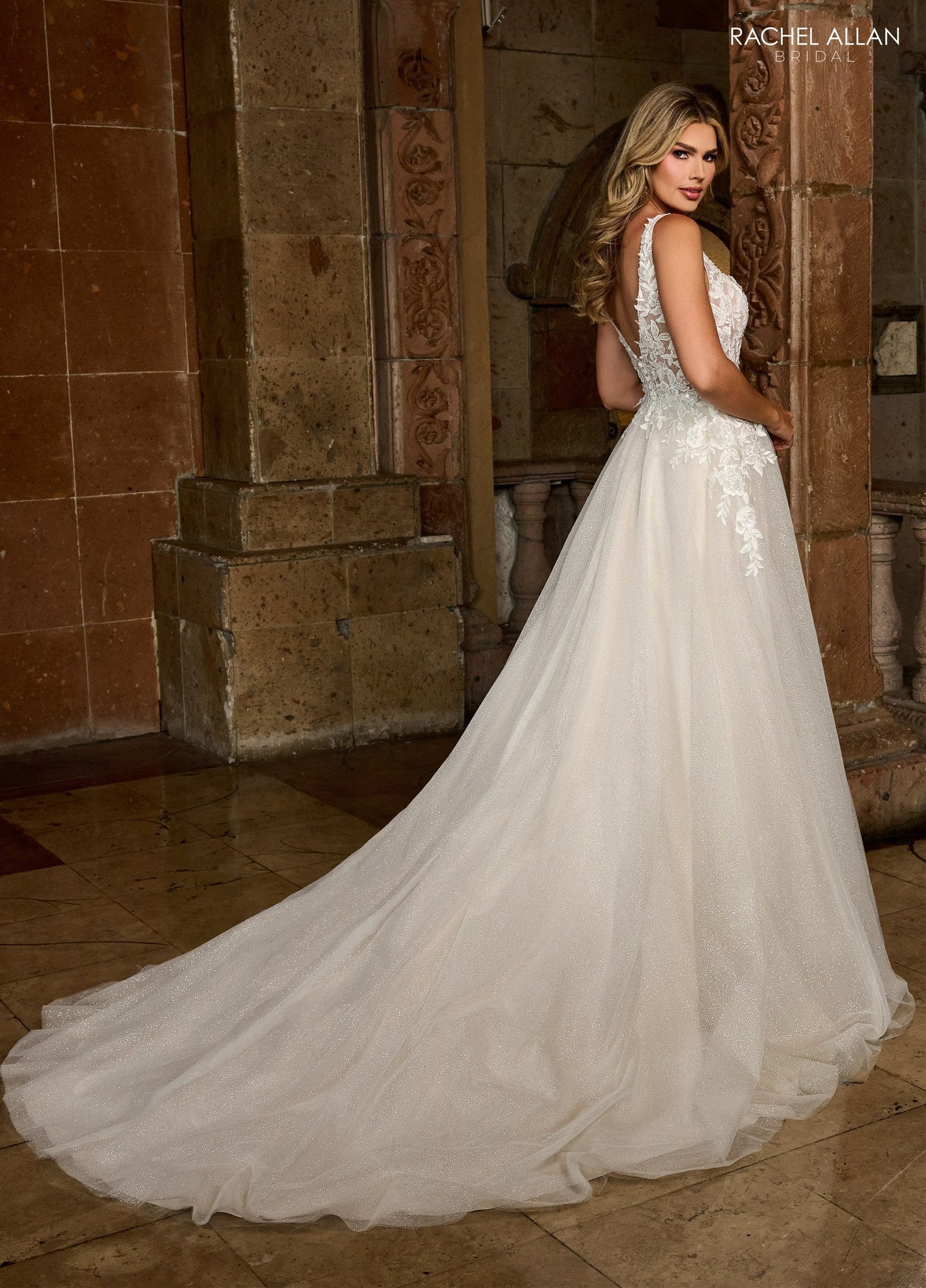 Wedding Dresses Glitter 3D Floral Applique Long A Line Wedding Dress Ivory