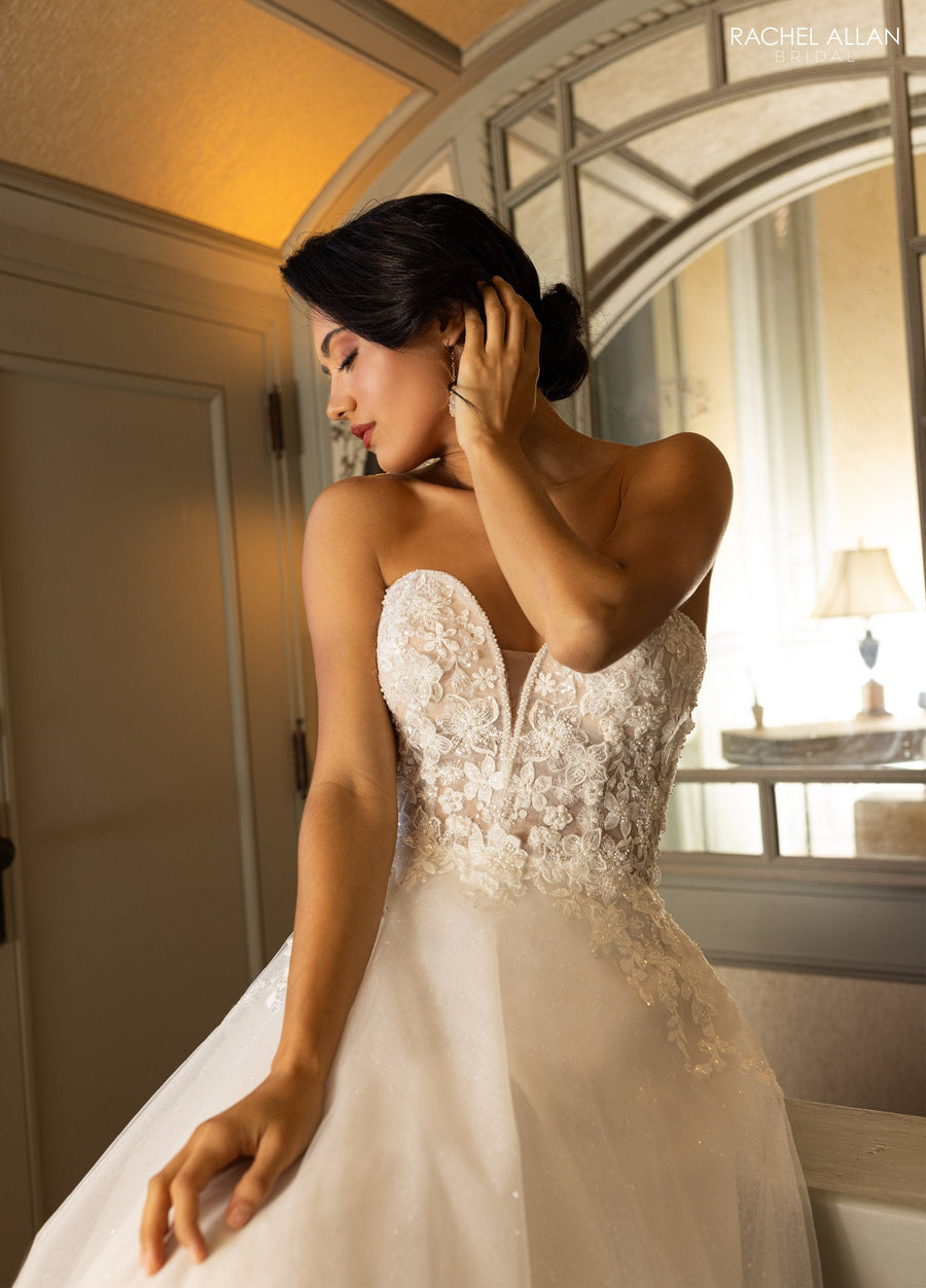 Wedding Dresses A Line Long Glitter 3D Floral Wedding Dress Ivory Nude