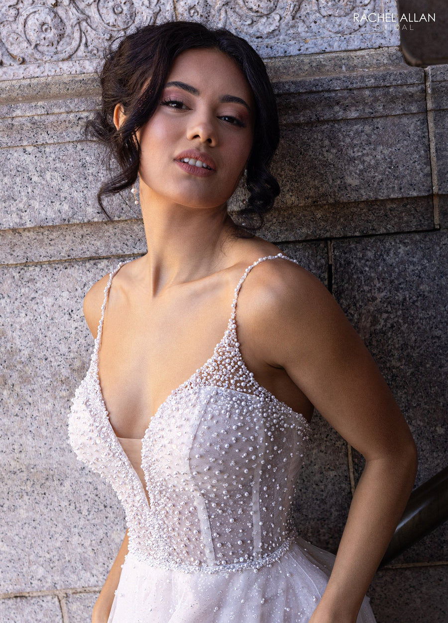 Wedding Dresses Glitter Long Beaded A Line Wedding Dress Ivory Almond Pink Nude