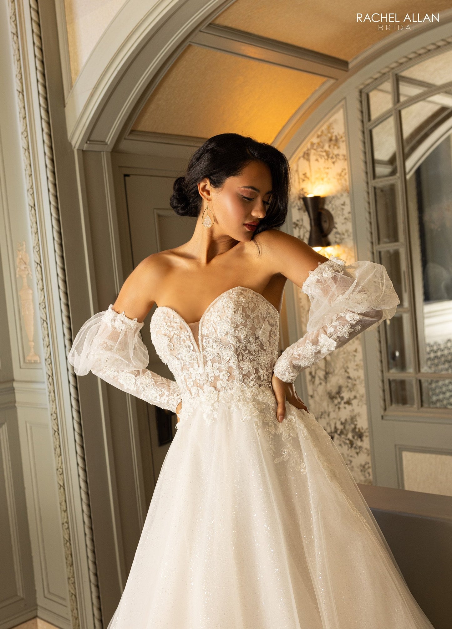 Wedding Dresses A Line Long Glitter 3D Floral Wedding Dress Ivory Nude