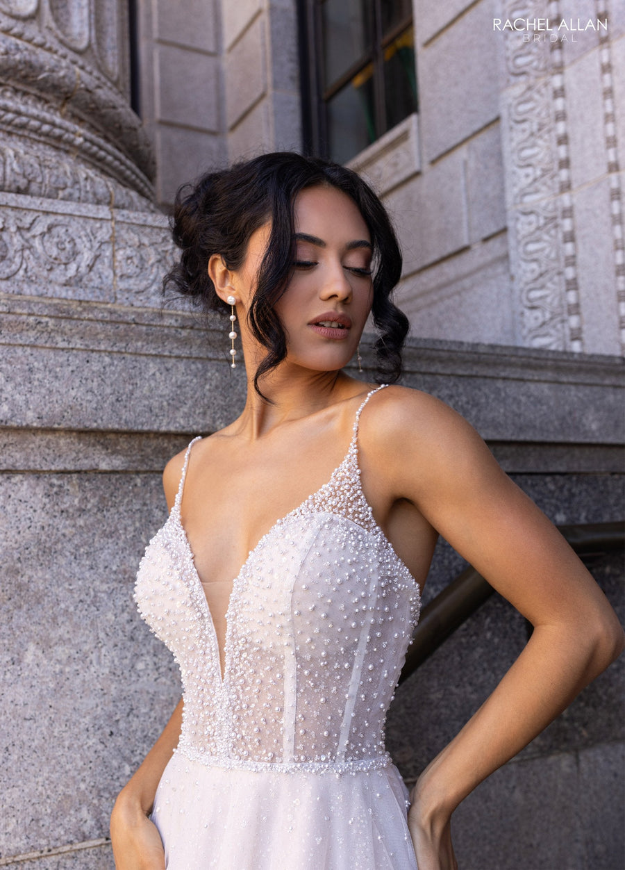 Wedding Dresses Glitter Long Bridal Gown Beaded Wedding Dress Ivory Almond Pink Nude