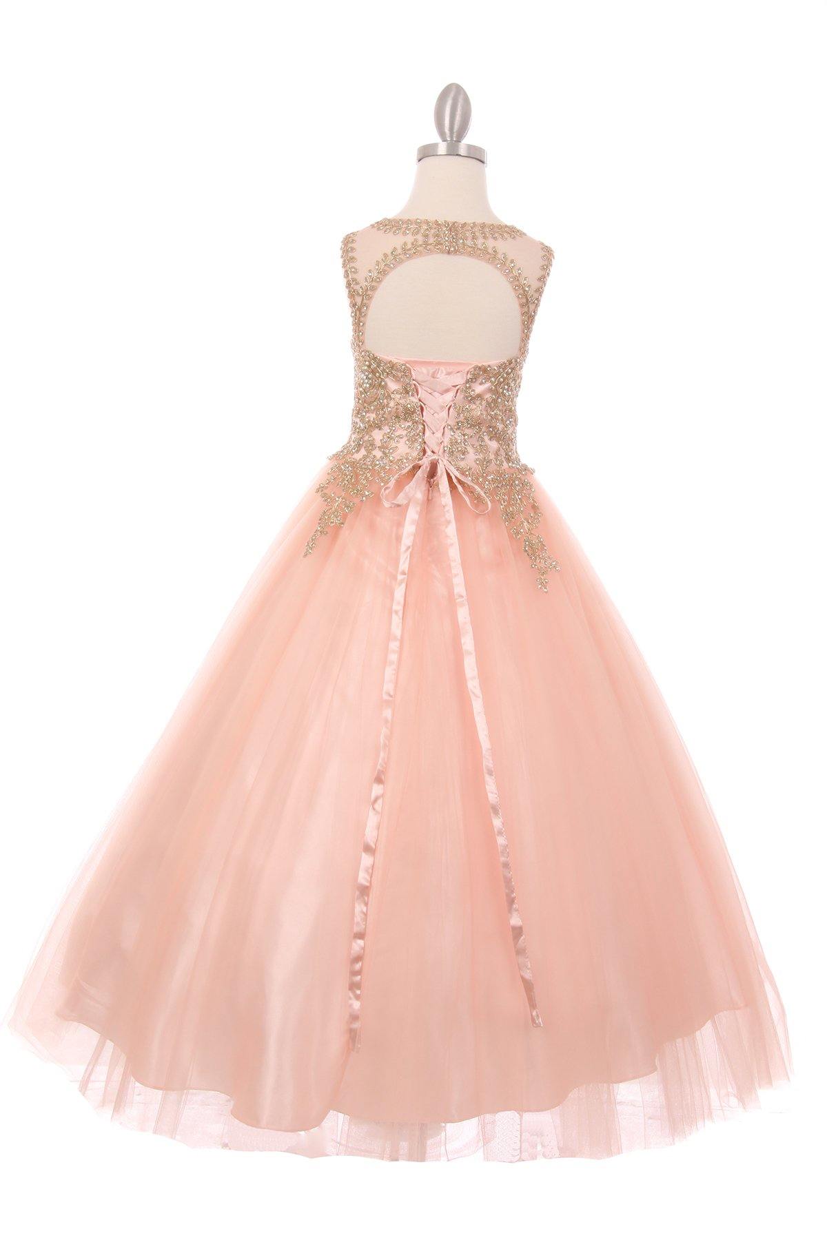 Flower Girls Beaded Ball Gown with Keyhole Back - The Dress Outlet Cinderella Couture
