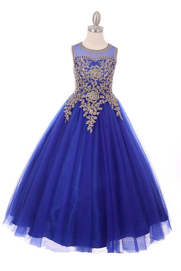 Flower Girls Beaded Ball Gown with Keyhole Back - The Dress Outlet Cinderella Couture