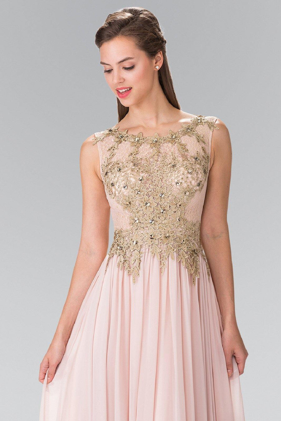Flower Lace Chiffon Long Prom Dress - The Dress Outlet Elizabeth K