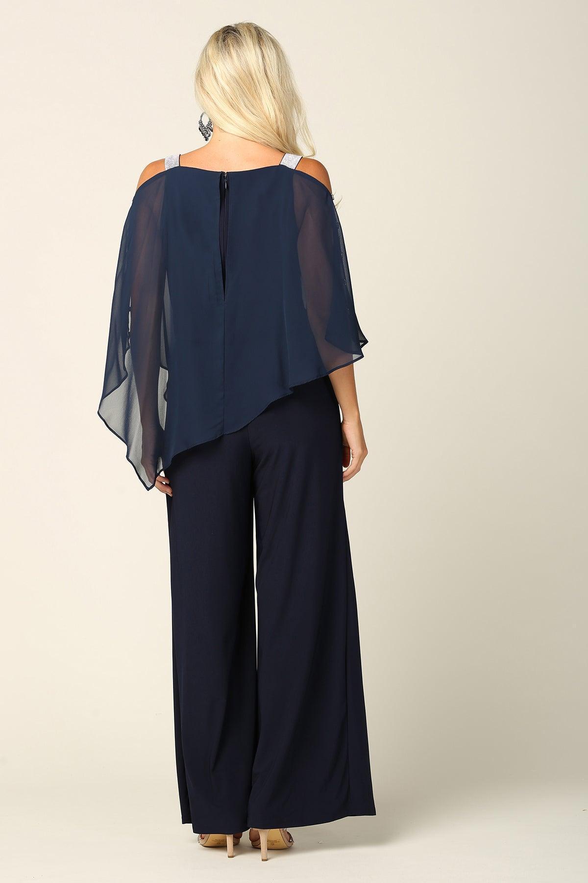 Formal Chiffon Cape Overlay Jumpsuit Sale - The Dress Outlet