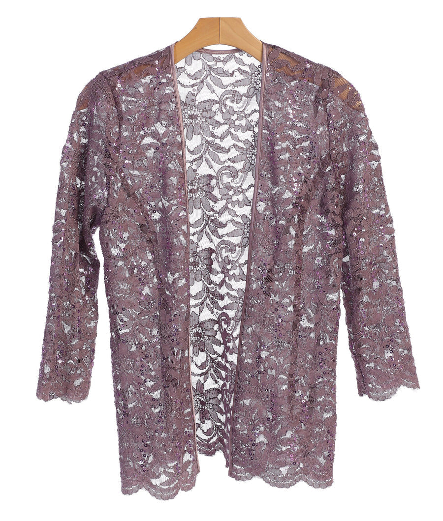 جاكيت رسمي من الدانتيل بحافة صدفية من موف S للبيع