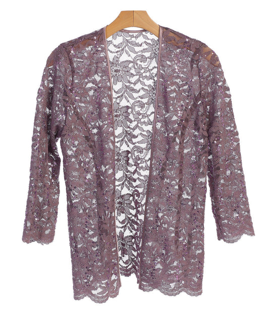 جاكيت رسمي من الدانتيل بحافة صدفية من موف S للبيع