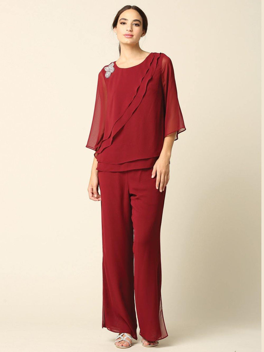Formal Mother of the Bride Chiffon Pant Suit - The Dress Outlet Eva Fashion