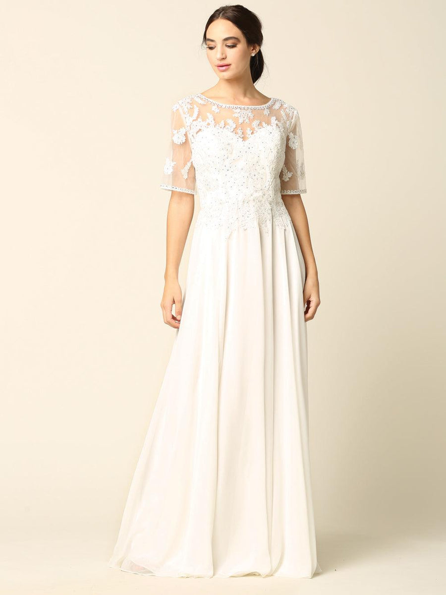 Formal Mother of the Bride Long Lace Chiffon Dress - The Dress Outlet