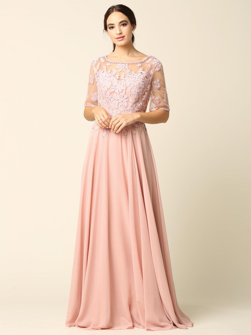 Formal Mother of the Bride Long Lace Chiffon Dress - The Dress Outlet