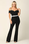Formal Off Shoulder Fitted Evening Jumpsuit - The Dress Outlet