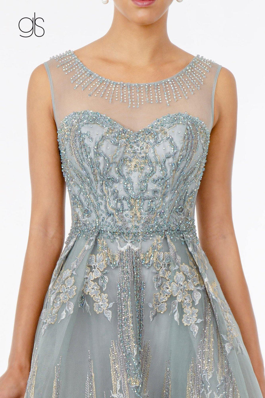 Full Embroidered Illusion Prom Long Dress - The Dress Outlet Elizabeth K