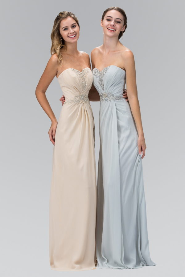 Strapless Sweetheart Long Formal Dress - The Dress Outlet Elizabeth K Light Beige