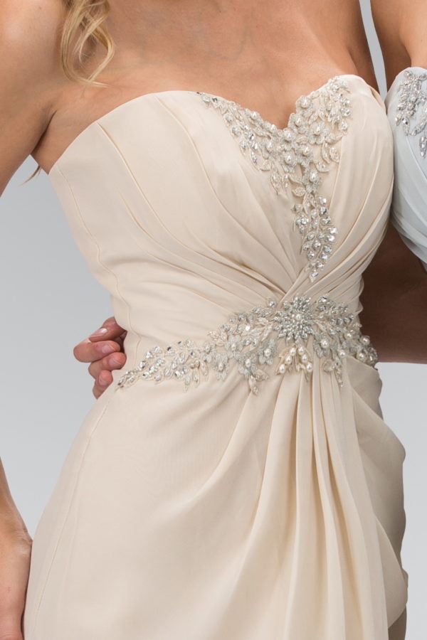 Strapless Sweetheart Long Formal Dress - The Dress Outlet Elizabeth K Light Beige