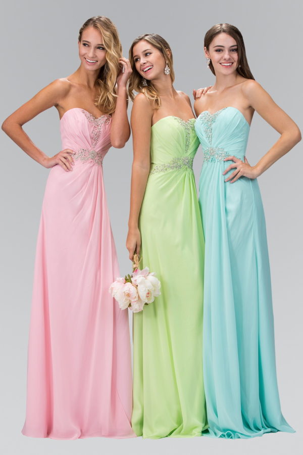 Strapless Sweetheart Long Formal Dress - The Dress Outlet Elizabeth K Pink Light Green