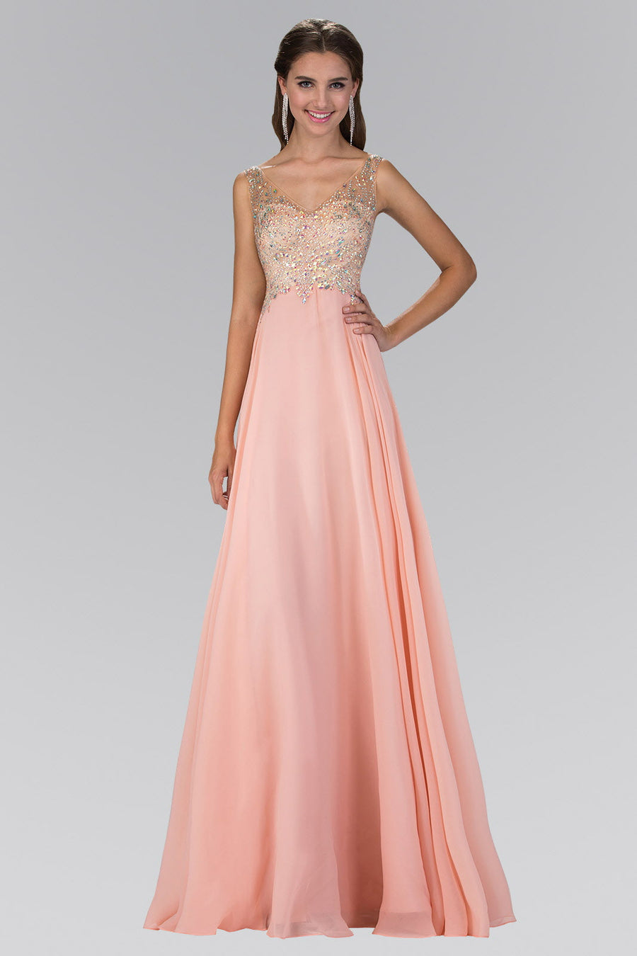 Long Formal Sleeeveless Chiffon Prom Dress - The Dress Outlet Elizabeth K Peach
