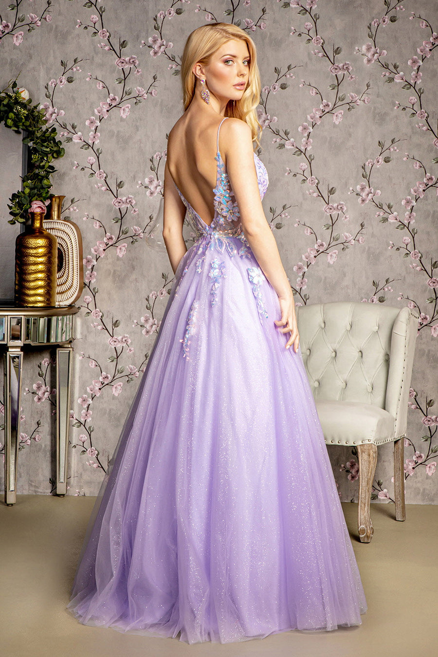 Prom Dresses Sequin Glitter V back A line Long Prom Dress Lilac