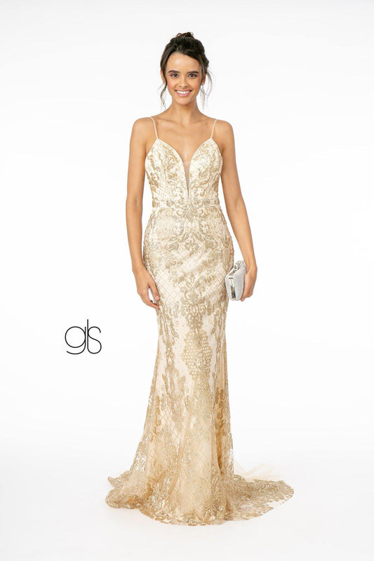 Gliiter Mesh Illusion Mermaid Long Prom Dress - The Dress Outlet Elizabeth K