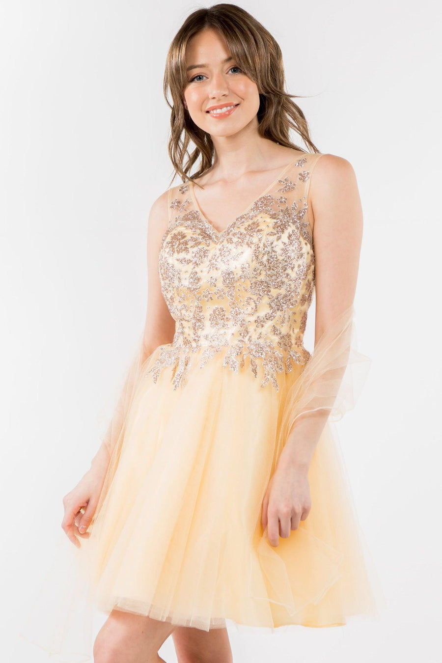Glitter A Line Short Homecoming Dress - The Dress Outlet