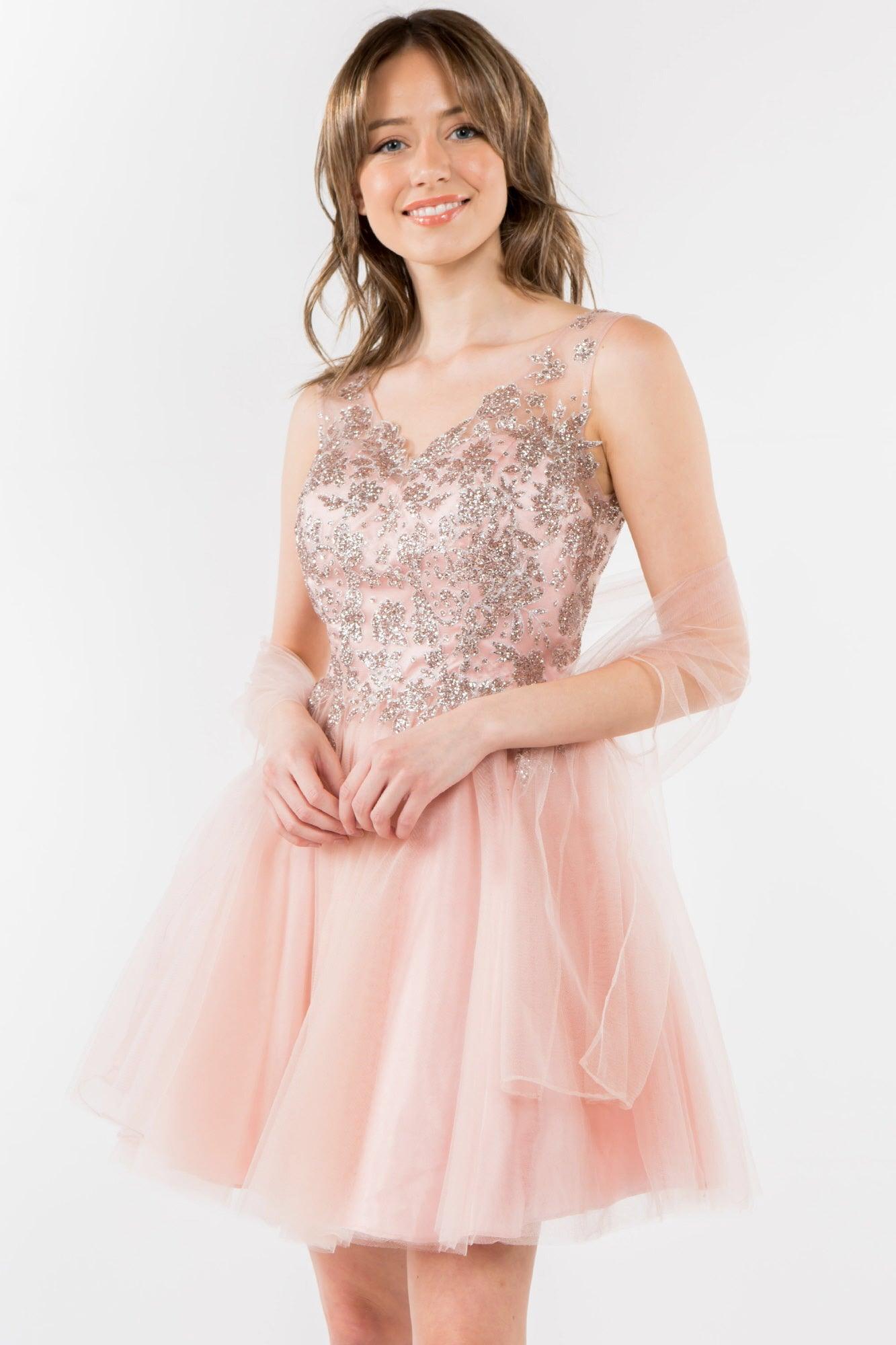 Glitter A Line Short Homecoming Dress - The Dress Outlet