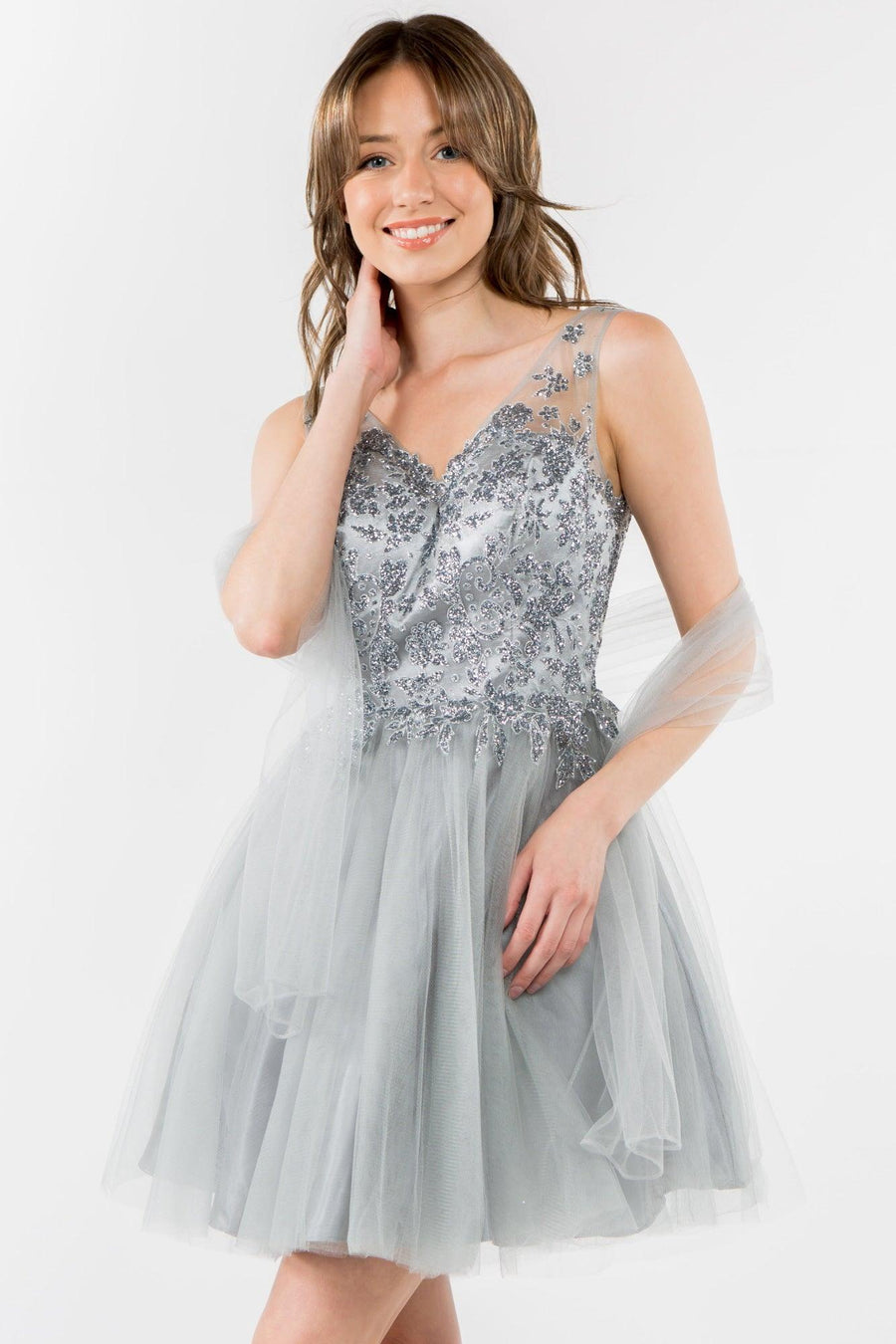 Glitter A Line Short Homecoming Dress - The Dress Outlet